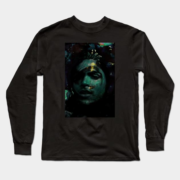 Special processing. Bright side. Beautiful guy. Face. Green light, pieces of gold. Long Sleeve T-Shirt by 234TeeUser234